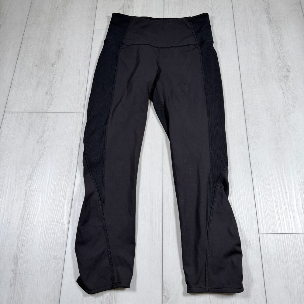 Lululemon On Your Mark Crop Leggings Black 22" Ribbed ruched ankle W6AJFS Sz 6